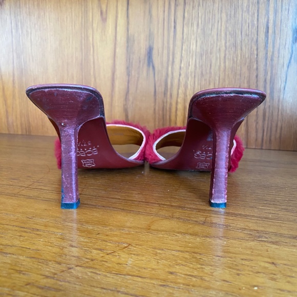 Red Fur Trimmed BCBG Kitten Heels - Picture 2 of 3